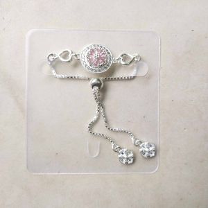 Pure Silver Pink CZ Stone Adjustable Hand Bracelet