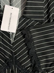 Collar Striped Lace Trim Button Long Sleeve Shirt
