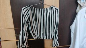 Striped Bell Sleeve off shoulder Crop Top