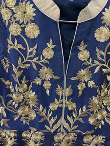 Hand Thread Embroidery Band Neck Flare Gown