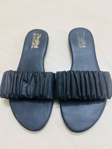 Black Ruched Slide Sandals