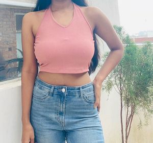 Pink Halter Crop Top
