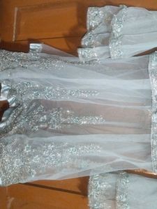 Grey Embroided Net Anarkali Set
