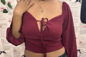 Maroon Tie-Front Crop Top