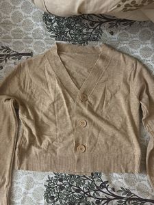 Casual Beige Knit Cardigan