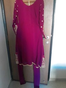 Elegant Maroon Embroidered Kurta Churidar Dupatta