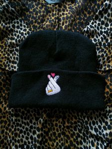 Black Embroidered Beanie