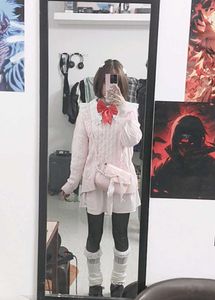 Cute Pink Coquette Cable- Knit Sweater /Pullover