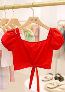 Red Puff Sleeve Crop Top