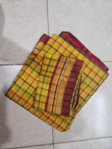 Yellow Checked Saree