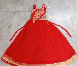 Red Embroidered Girls Dress flared gown