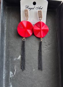 Red Regal Art Tassel Earrings
