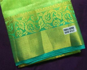 💥🆕️ Fluroscent Green Dupion Silk Saree