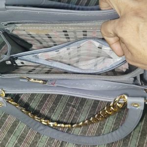Gray Quilted Chain Bag