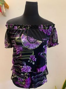 Y2k Purple Floral Off-Shoulder Top