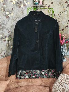 Women Black Overcoat With Embroidery