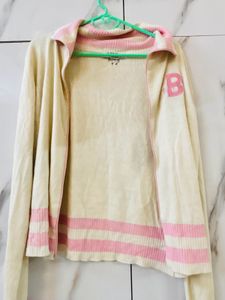 White Sweater With Pink Lining