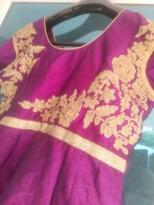 Elegant Purple Dress with Gold Embroidery