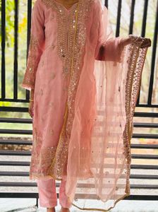 Elegant Peach Embroidered Kurta Set