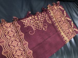elegant purple brown printed unstitched suit