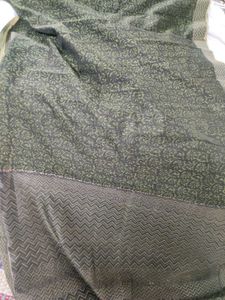 Green On Black Kota Silk Blend Printed Saree