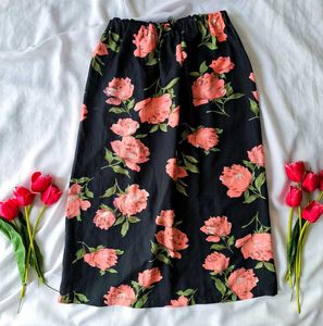 Black Floral A Line Pretty Skirt