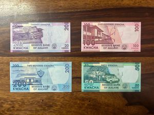 20, 50, 100, 200 MALAWIAN KWACHA BANKNOTES