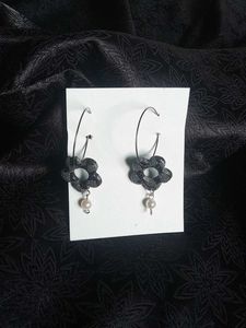 Floral Pearl Drop Hoop Earrings