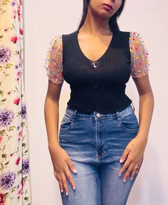 Tank Top With Multi Color Net As Sleeves