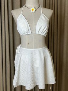 White Textured Bikini 3 piece Set