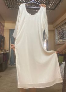 White Chiffon Long Kurta With Mute Gold Enhancemen