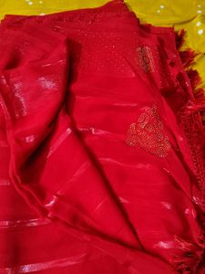 Blood Red Designer Chiffon Saree