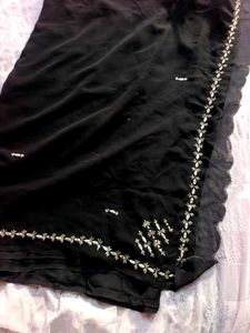 Black Saree With Padded Stitched Blouse (wom
