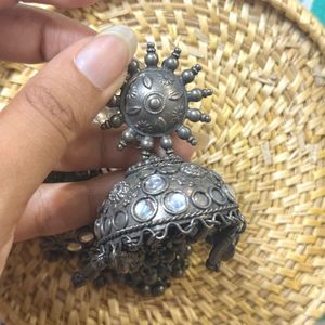 Oxidized Silver Jhumka Earrings
