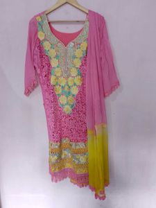 Pink Embroidered kurta and dupatta
