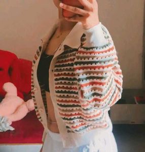 Striped Net Multicolour Knit Cardigan