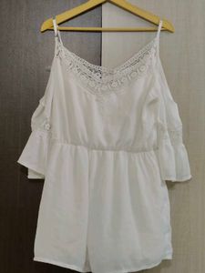 White Lace Trim Cold Shoulder Dress