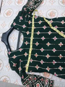 Dark Green Kurta With Plazo And Dupatta