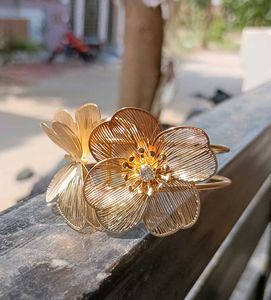 Gold Flower &amp; Butterfly Cuff Bracelet