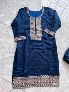 Navy Embroidered Kurti Set