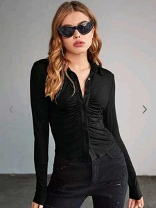 Black Office Siren Ruched Shirt