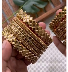 Designed Bangles With Fitting Kundans