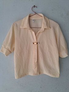 Vintage Cream Knit Top with Pearl Detail