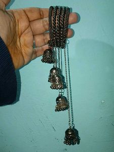 Silver Beaded Bangle with Jhumka Charms