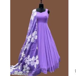 Lavender Georgette Gown With Dupatta