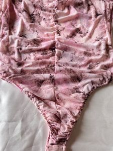 Pink Full Sleeves Mesh Bodysuit