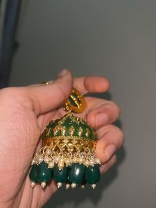Green Jhumka Earrings
