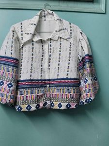 Vintage Patterned Crop Shirt