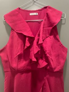 Magenta Ruffle Midi Dress