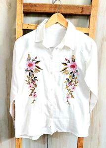 White Embroidery Work Shirt Size-36